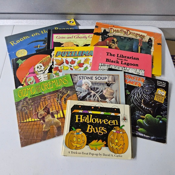Other - Vintage Kids Halloween Books Lot Pop Up Scary Stories Room on the Broom